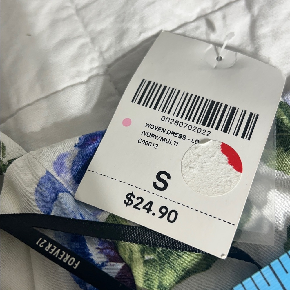Forever 21 white and blue pansy floral dress‎ with a slit NWT sz S - Picture 5 of 6